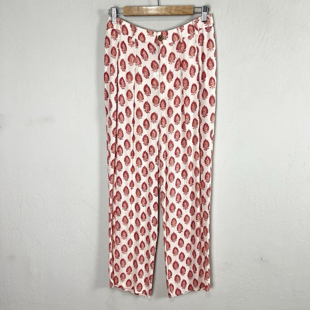 Free‎ People Magdalene Printed Trouser Cream Paisley Boho Beach Pants Size 2 NEW